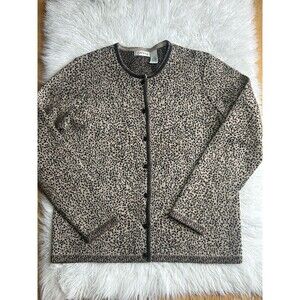 Orvis Women’s Size M Brown Print Button Front Knit Cardigan Sweater Work
